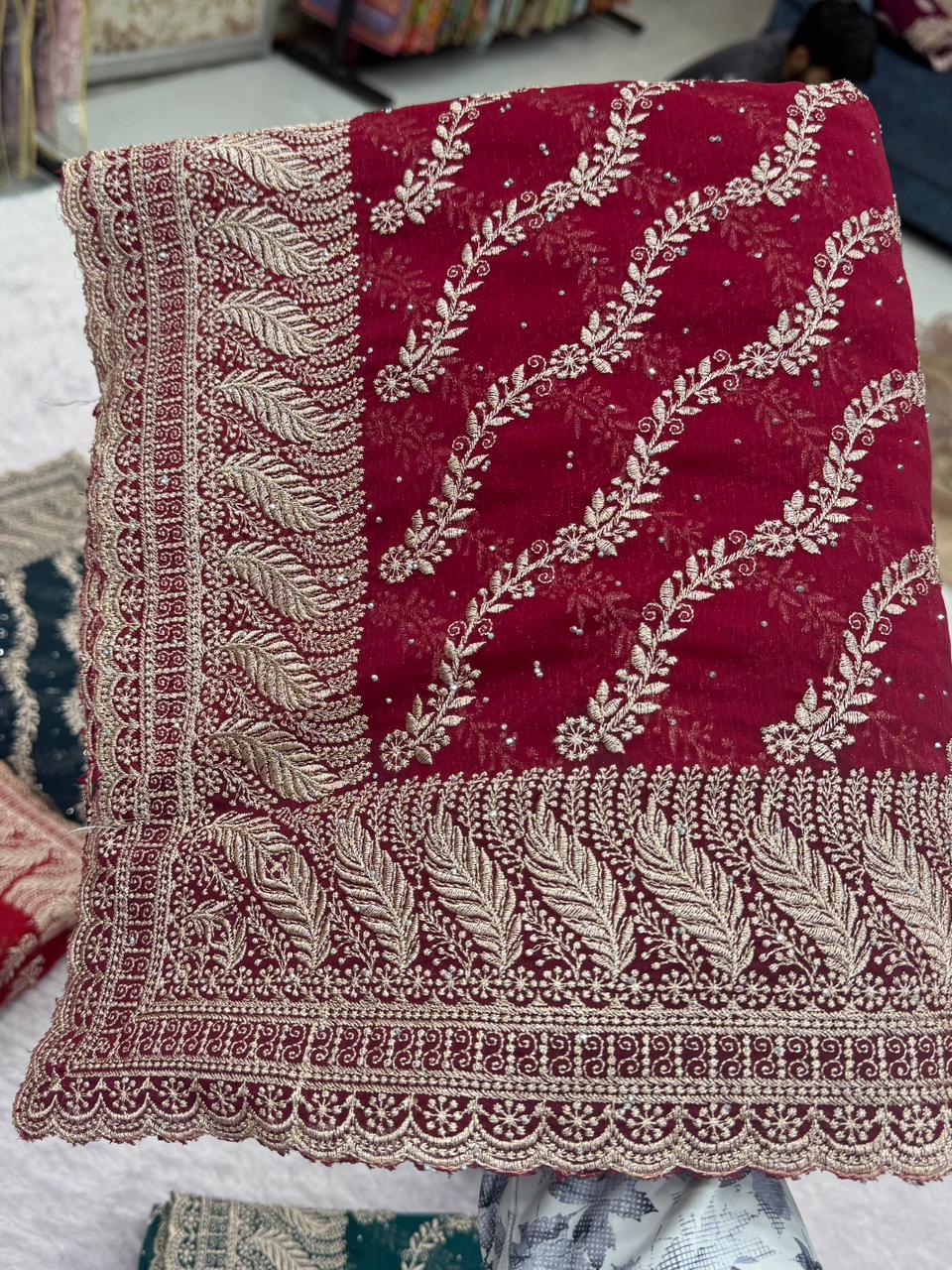 Full Heavy Zari Embroidery saree