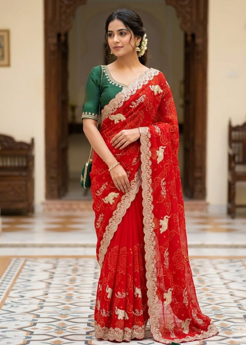 soft georgette bandhani saree
