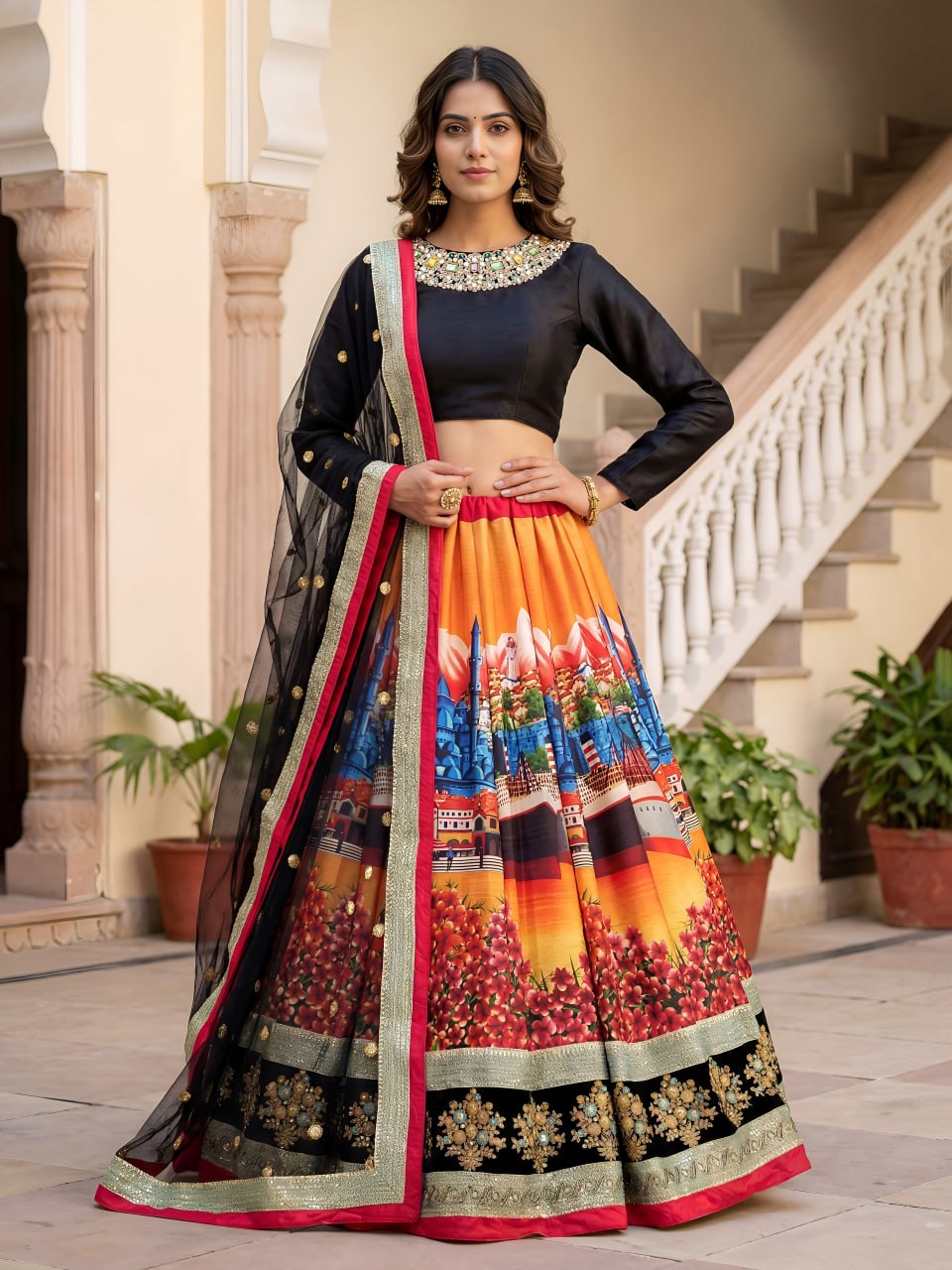 Blouse with Digital Printed Scenic Lehenga Choli