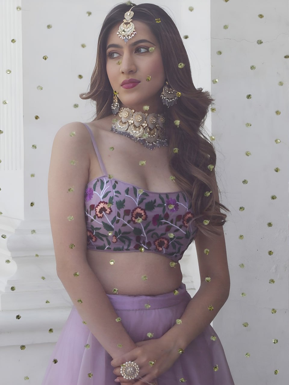 Lavender Organza Lehenga Choli with Floral Blouse