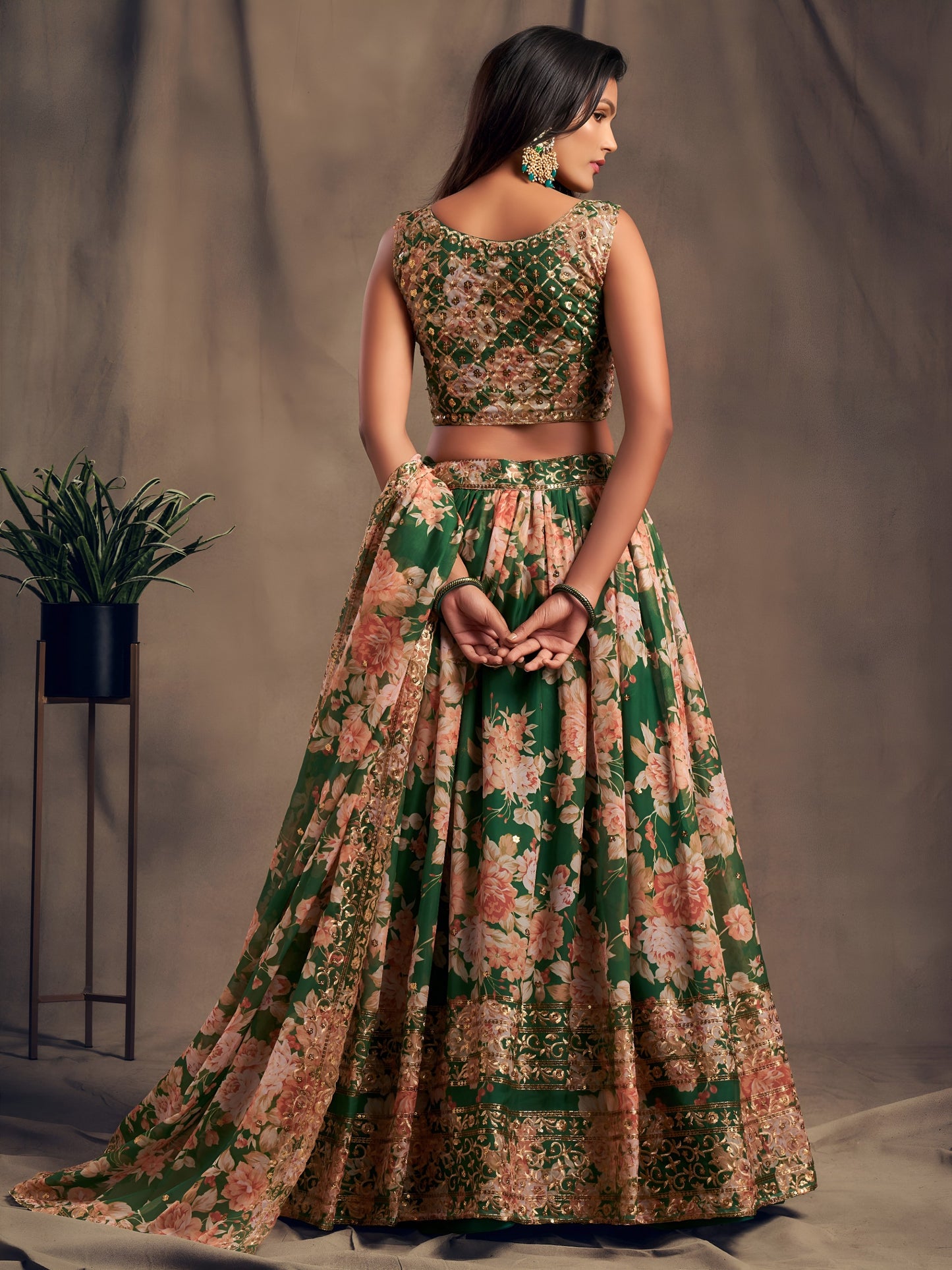 Green Floral Printed Designer Lehenga Choli