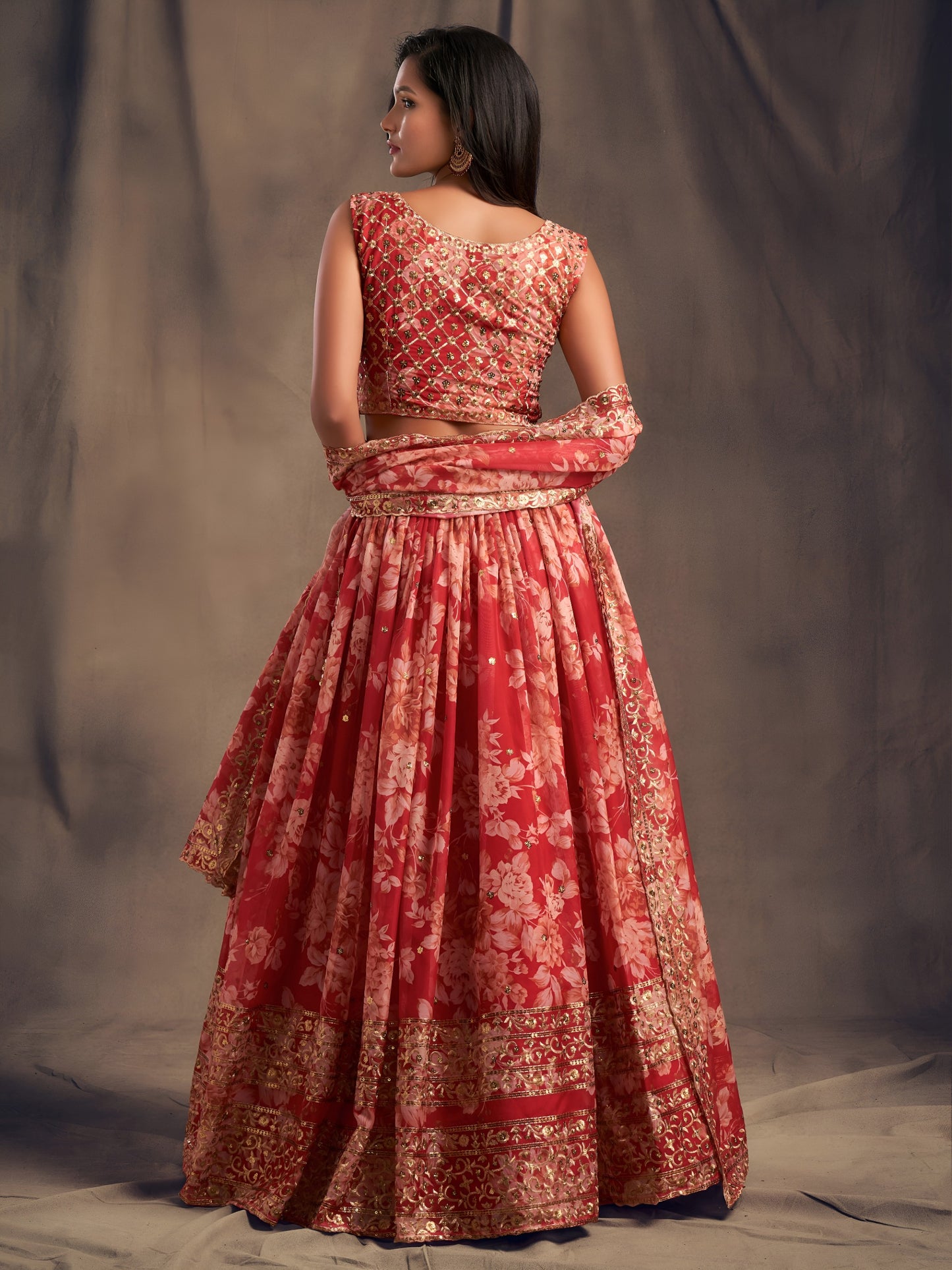 Red Floral Printed Designer Lehenga Choli