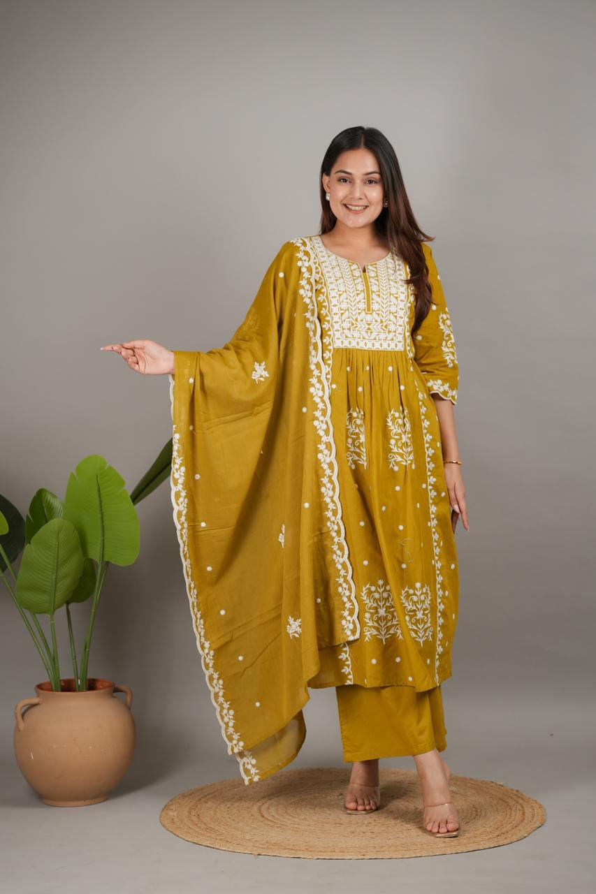 Pure cottonA line cotton thred work stich top with Cotton linner kurti