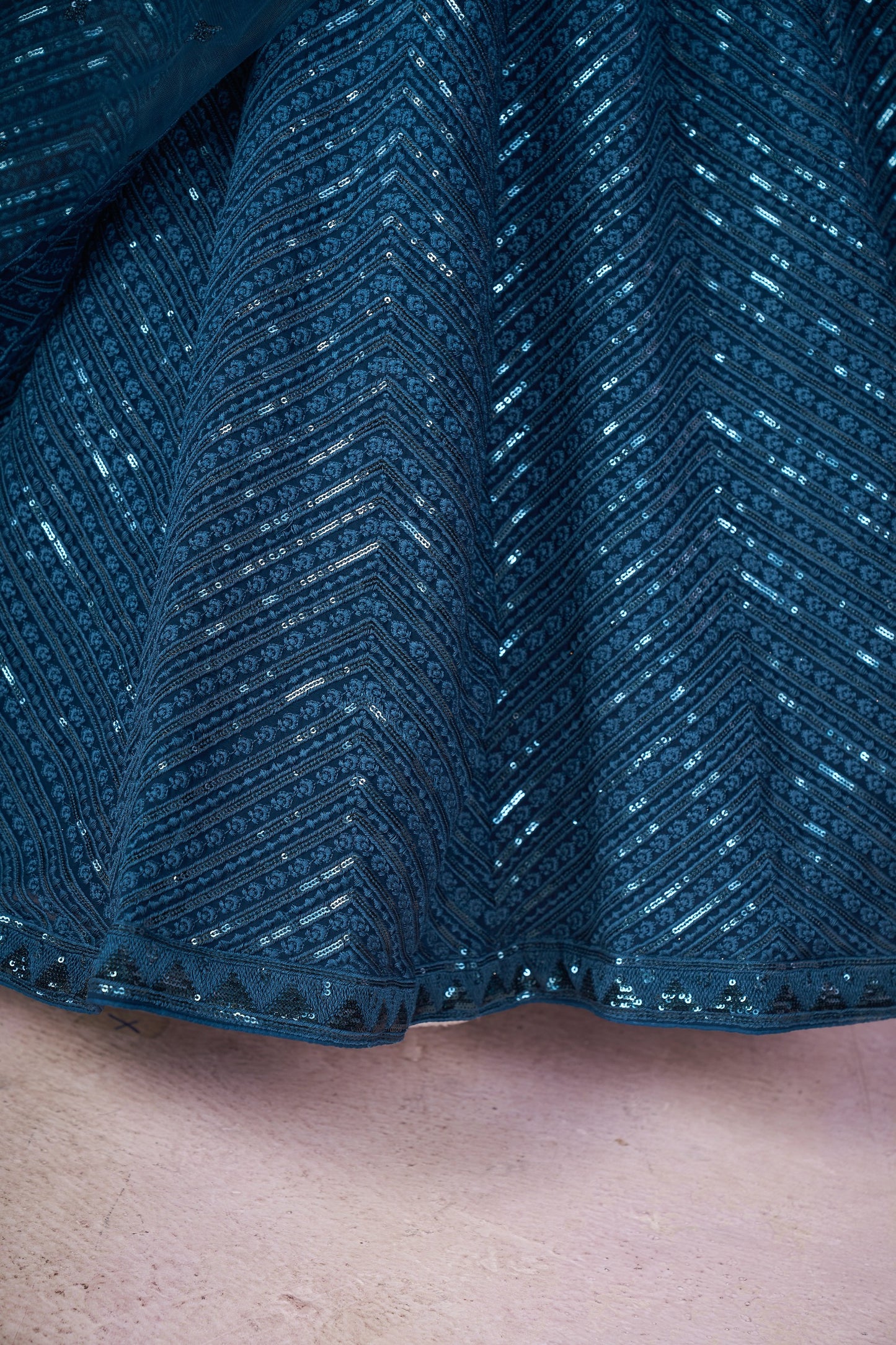 Teal Blue Sequins Embroidered Lehenga Choli