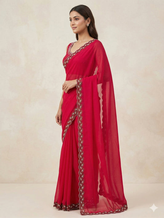 Space Silk Saree with Elegant Zarkan Diamond Work of saree