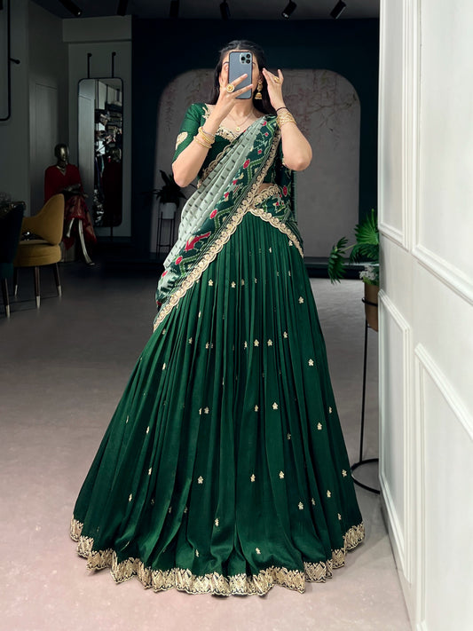 Rich Vichitra silk, graceful flair, and the timeless charm of Tussar silk come together to create a lehenga that speaks pure sophistication. ๐