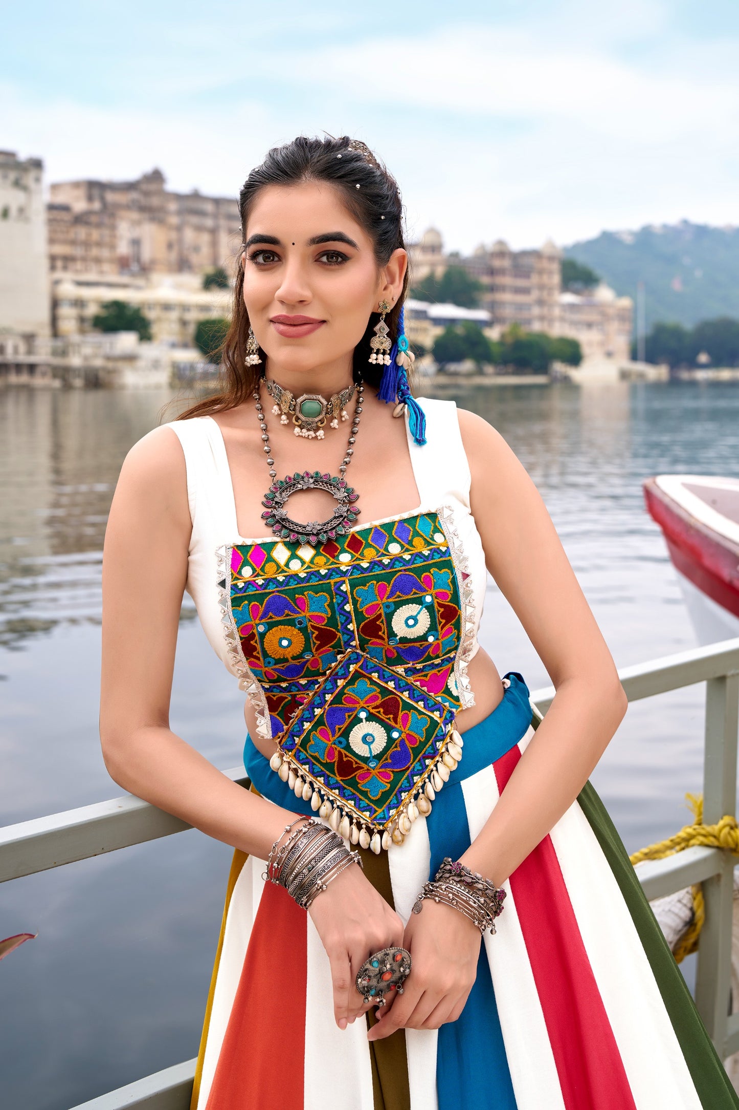 Turn heads this season in our statement co-ord lehenga — where every stripe tells a story of style and tradition. 🌺