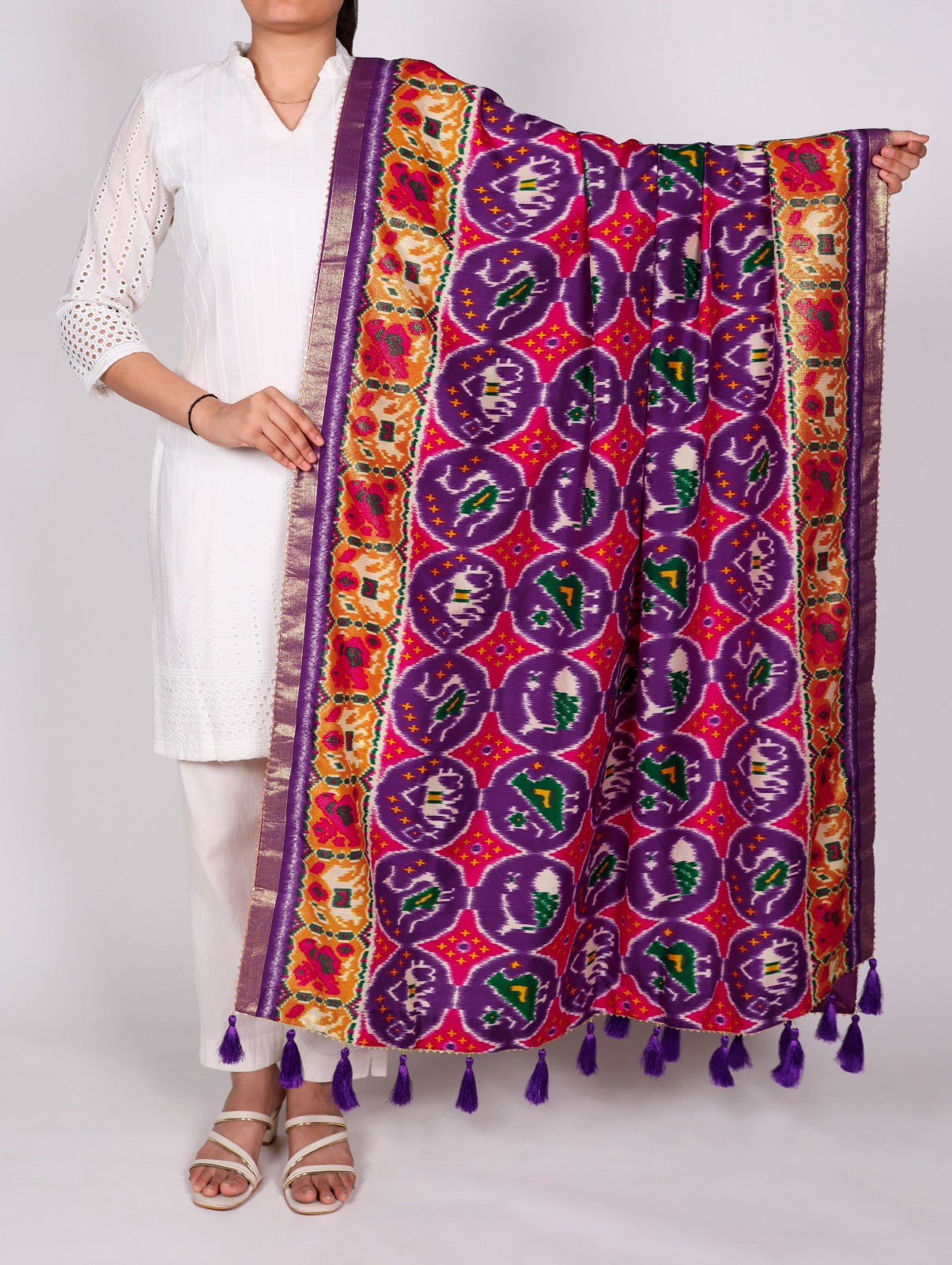 Grace wrapped in Tasar silk.