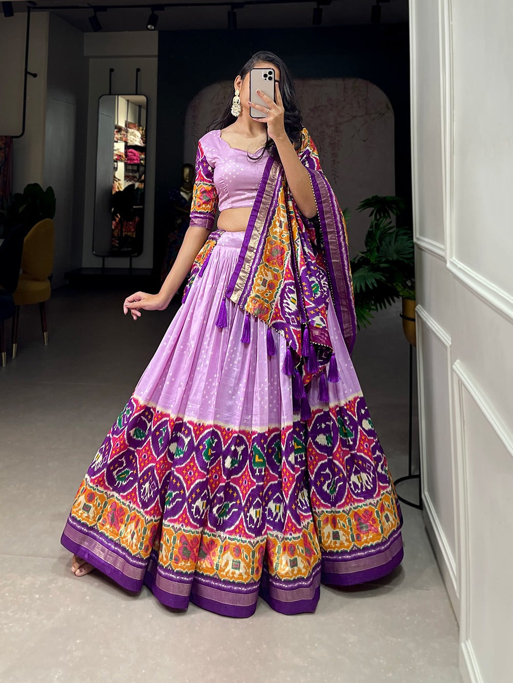 Draped in the raw beauty of Tasar Silk, glowing with tradition. 🦋