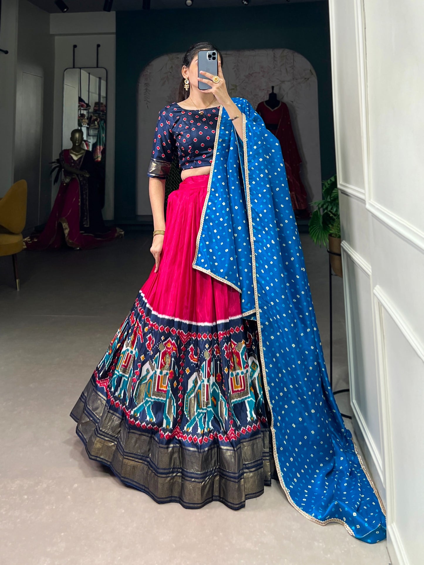 Draped in the raw beauty of Tasar Silk, glowing with tradition. 🦋