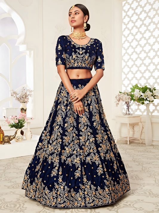 Navy Blue Velvet Bridal Lehenga π«
