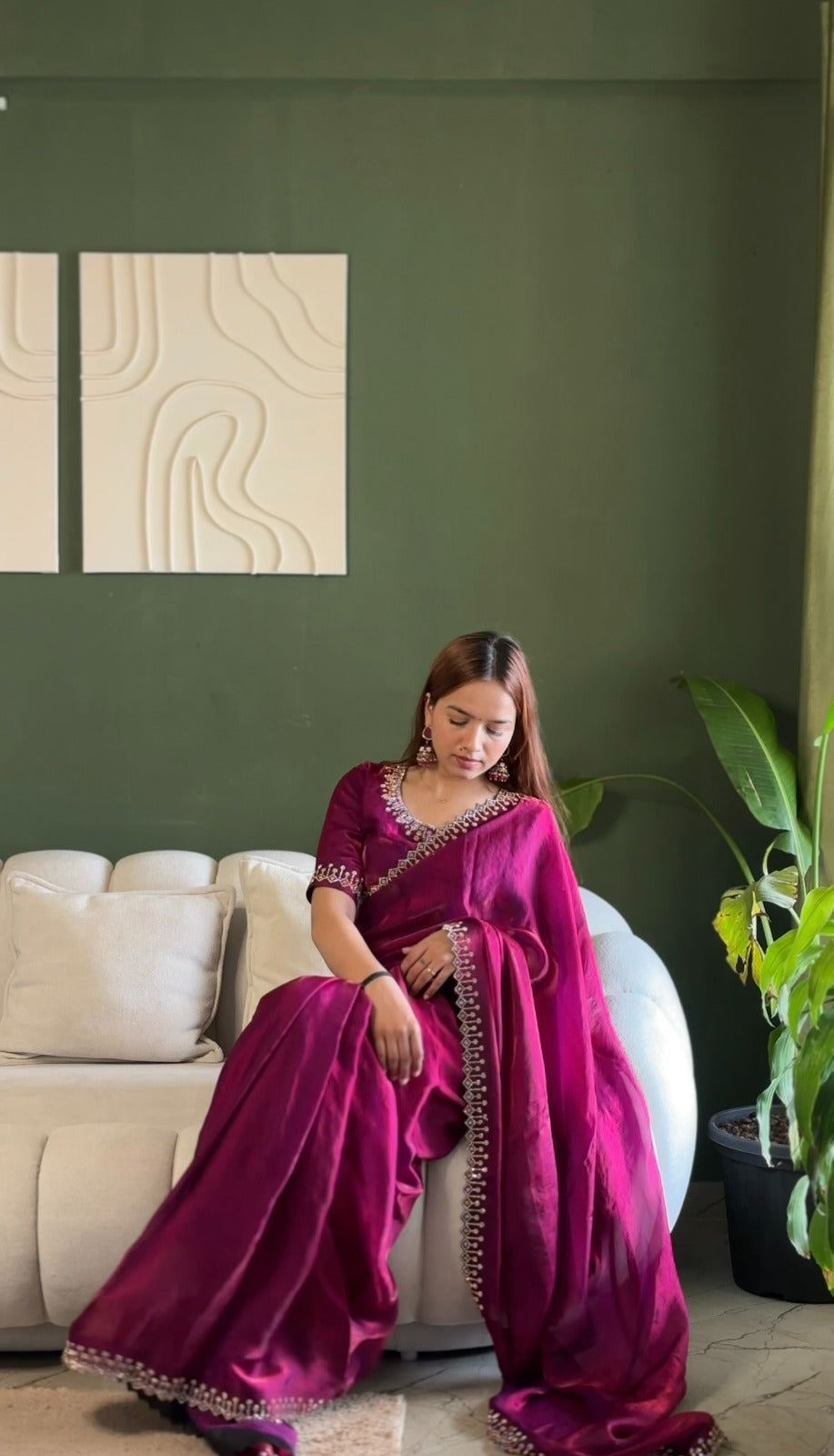 Space Silk Saree with Elegant Zarkan Diamond Work