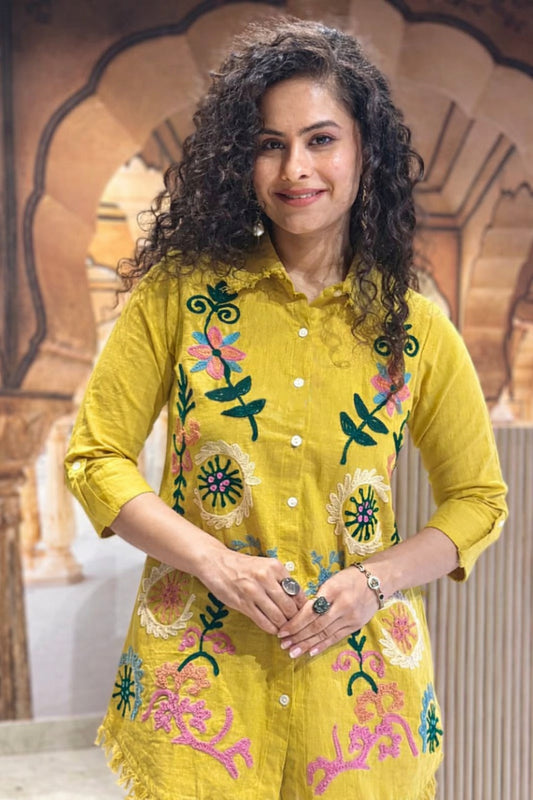β¨ Cotton Flax Cord Set with Embroidery Work