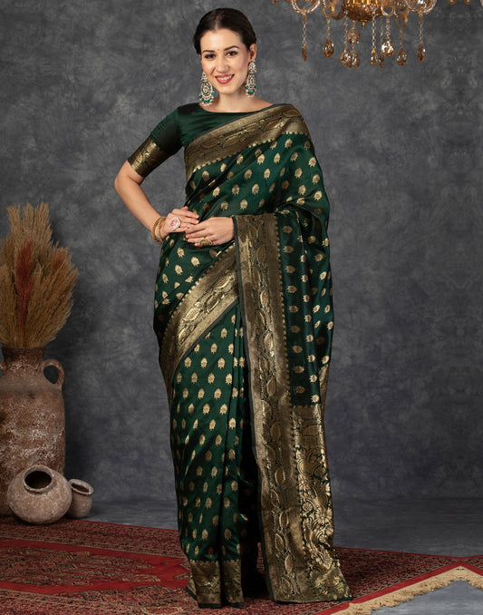 Silk Saree from the this store is adorned with beautiful Zari work in form of traditional motifs.