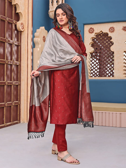 Jacquard Silk Maroon Mannat Kurta SetπποΈ
