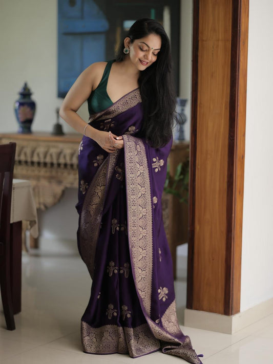 This beautiful saree is elegantly decorated with gorgeous Solid Jacquard weave that gives a perfect look to the outfit.