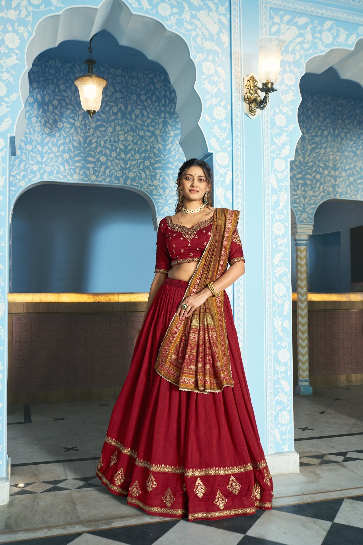 Grace that speaks for itself Crafted in luxurious Vichitra silk, this lehenga brings a refined and royal touch to your festive wardrobe.✨