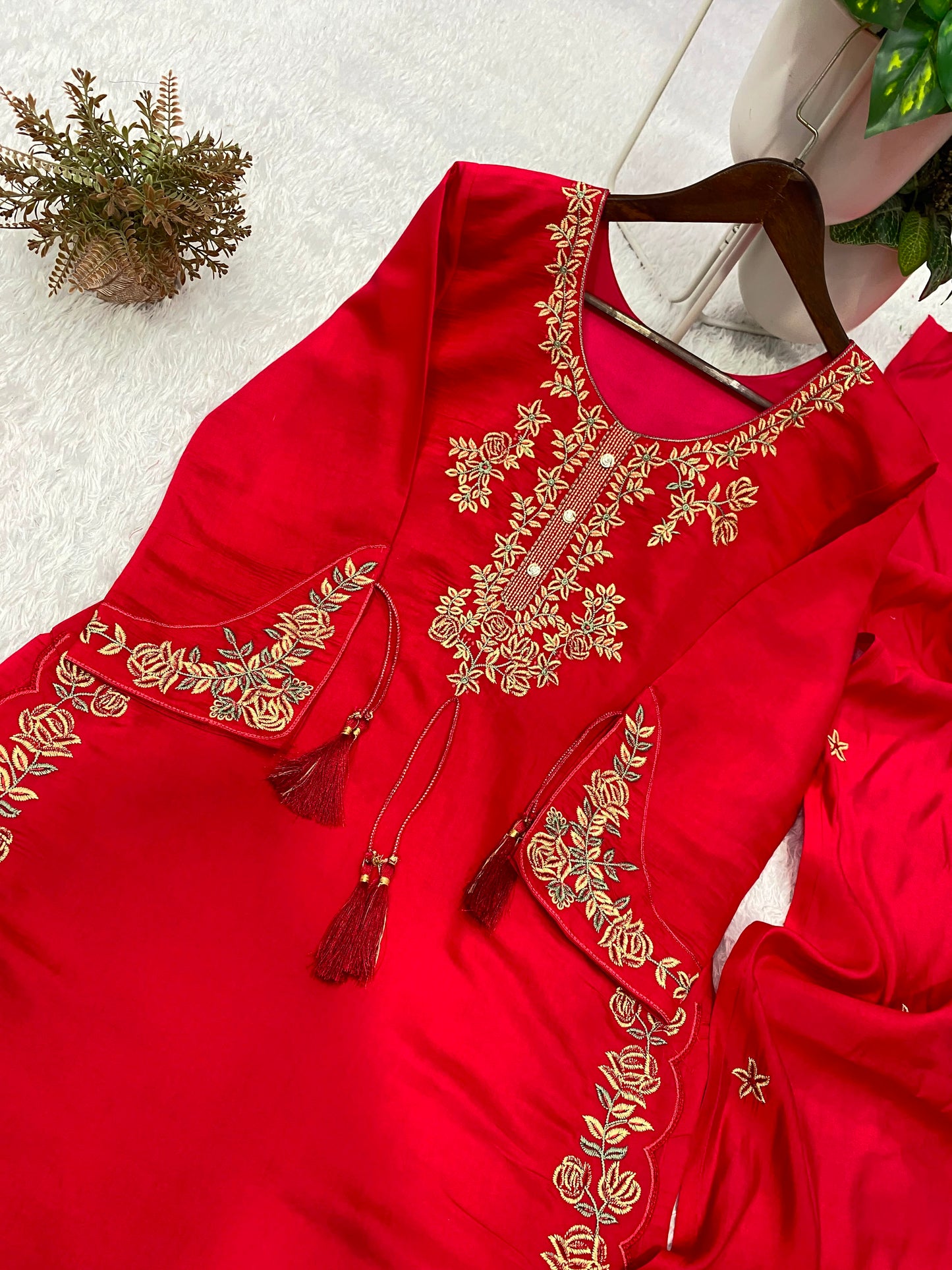 THIS WEDDING SEASON, TRY OUR DESIGNER EMBROIDERED WORKED TOP PLAZZO SUIT WITH DUPATTA
