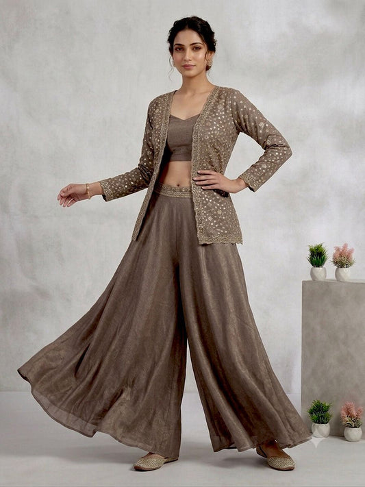 ✨ THIS WEDDING SEASON WEAR OUR BEAUTIFUL SEQUENCE EMBROIDERED BLOUSE, PLAZZO WITH KOTI ✨