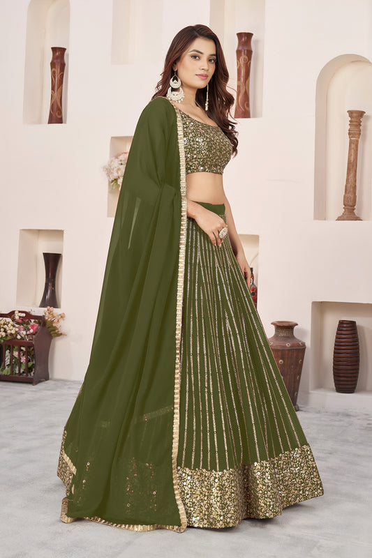 💙 Olive Green Sequins Lehenga Choli 💙