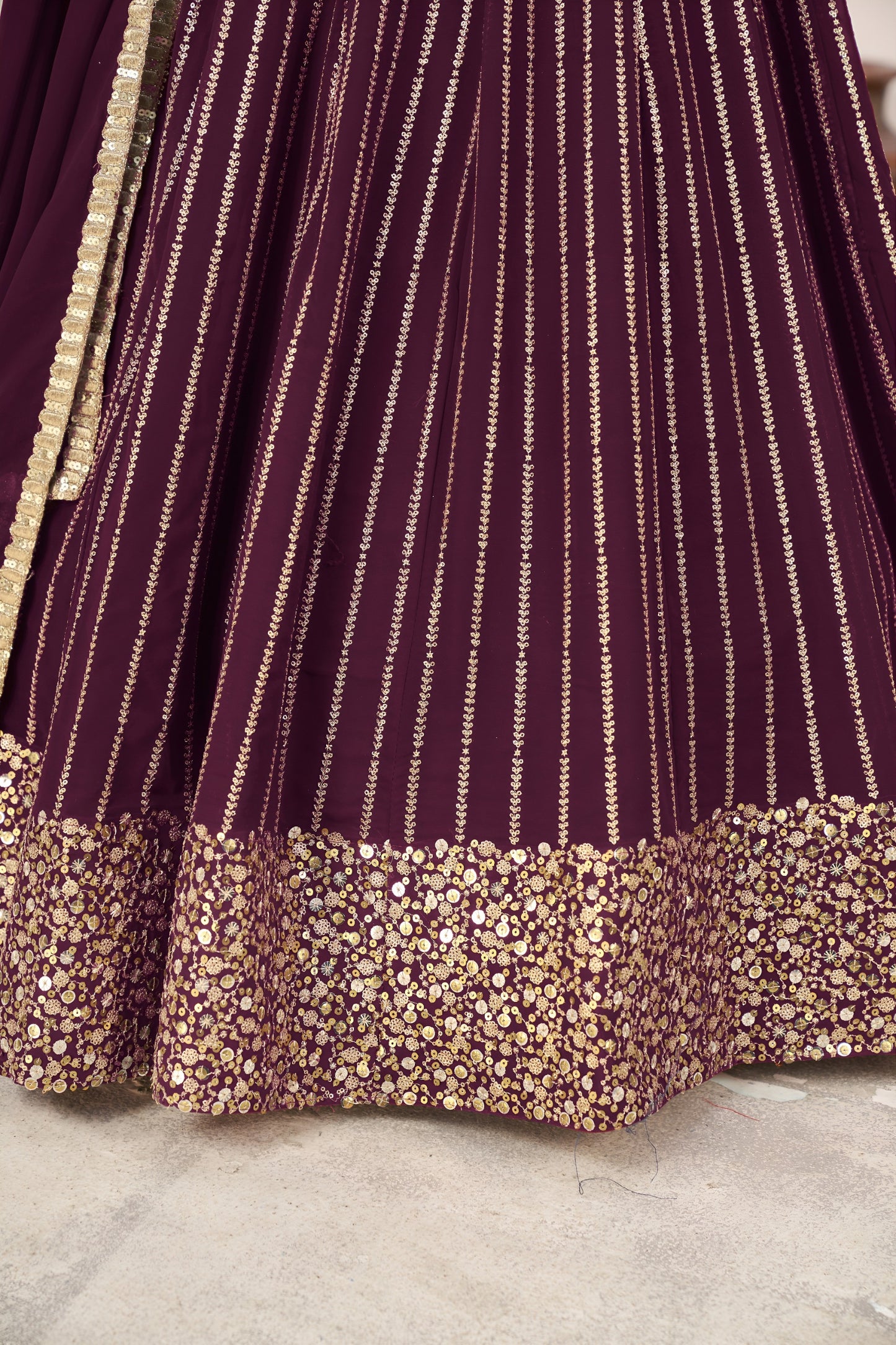 🍷 Wine Sequins Lehenga Choli