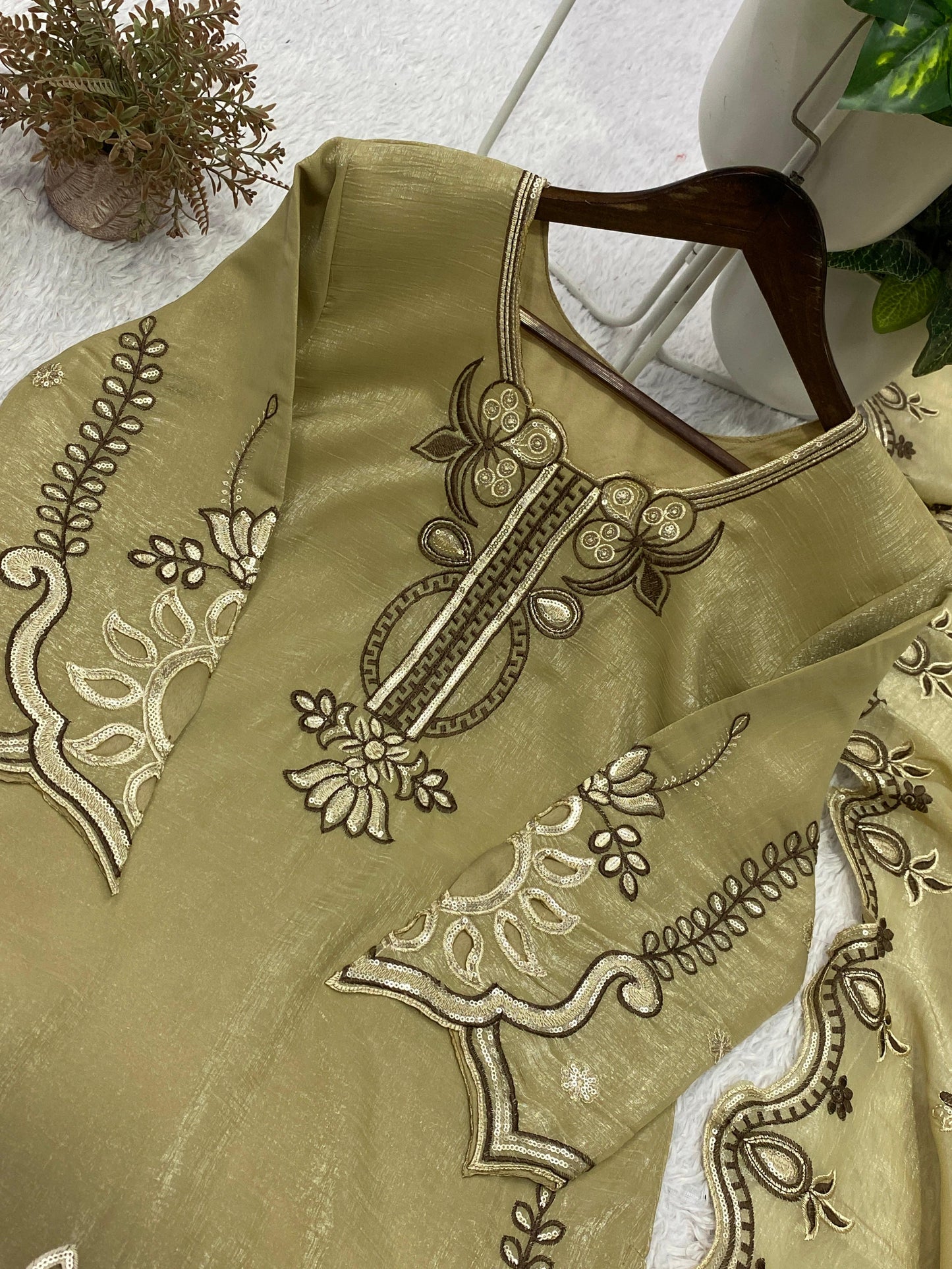 THIS WEDDING SEASON, TRY OUR DESIGNER EMBROIDERED WITH CUT WORKED TOP PLAZZO SUIT WITH DUPATTA