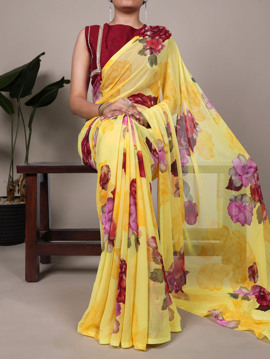 A perfect blend of lightness and beauty, this saree blooms with every step you take 🌻