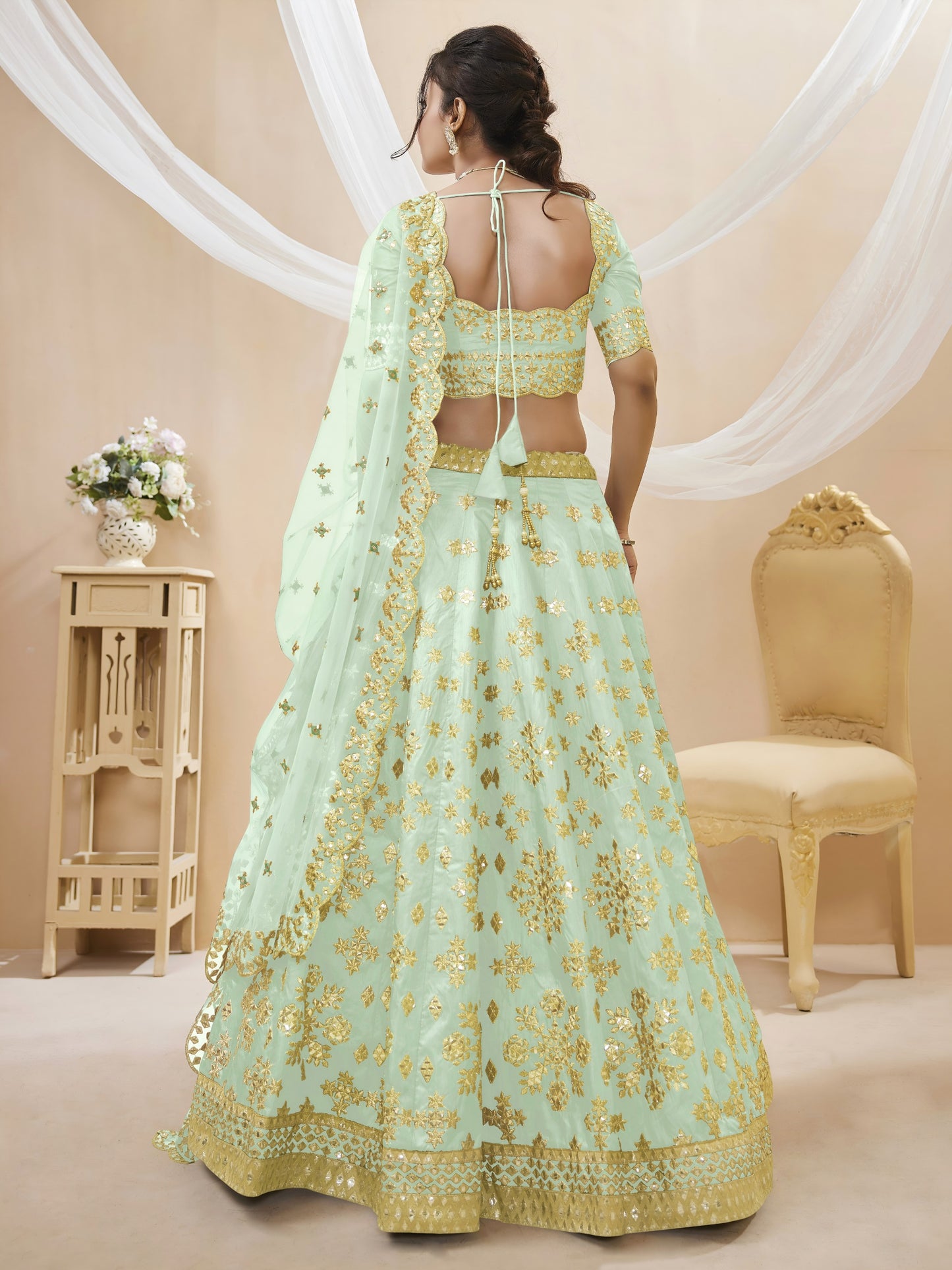 ๐Pista Green Foil Mirror Work Festive Lehenga Choli ๐