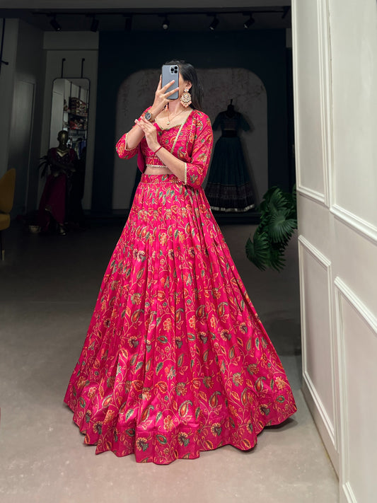Embrace tradition with a touch of elegance in this Tasar silk Floral Print Wedding Lehenga💕