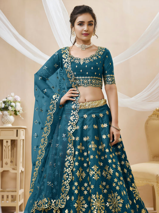 💙Peacock Blue Golden Festive Lehenga Choli ✨ 💙