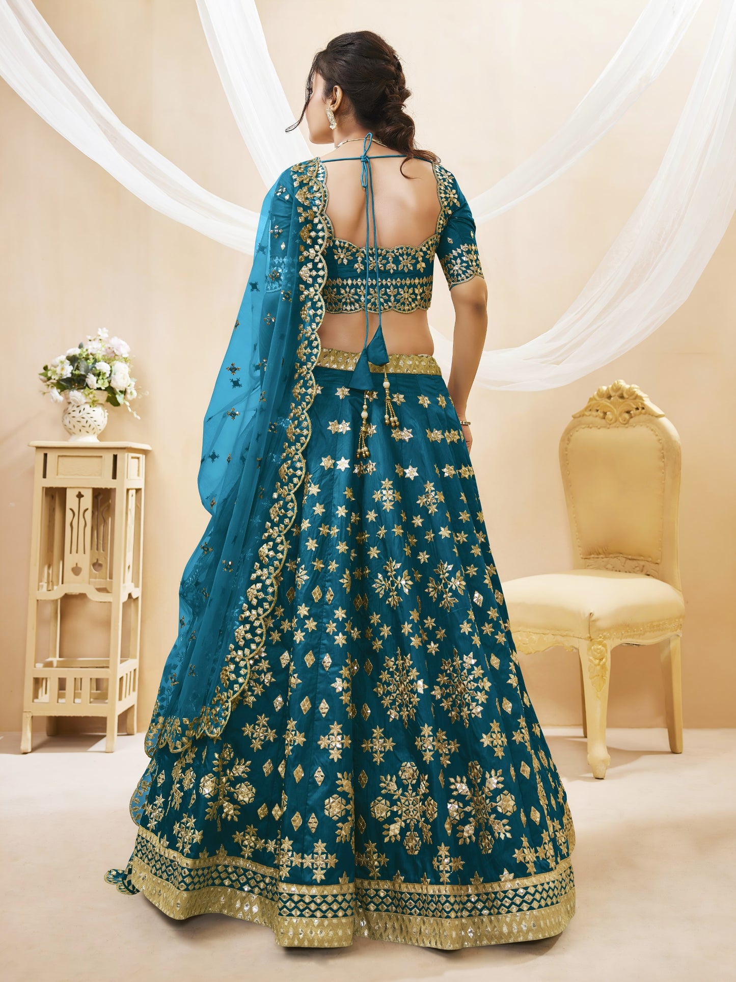 💙Peacock Blue Golden Festive Lehenga Choli ✨ 💙