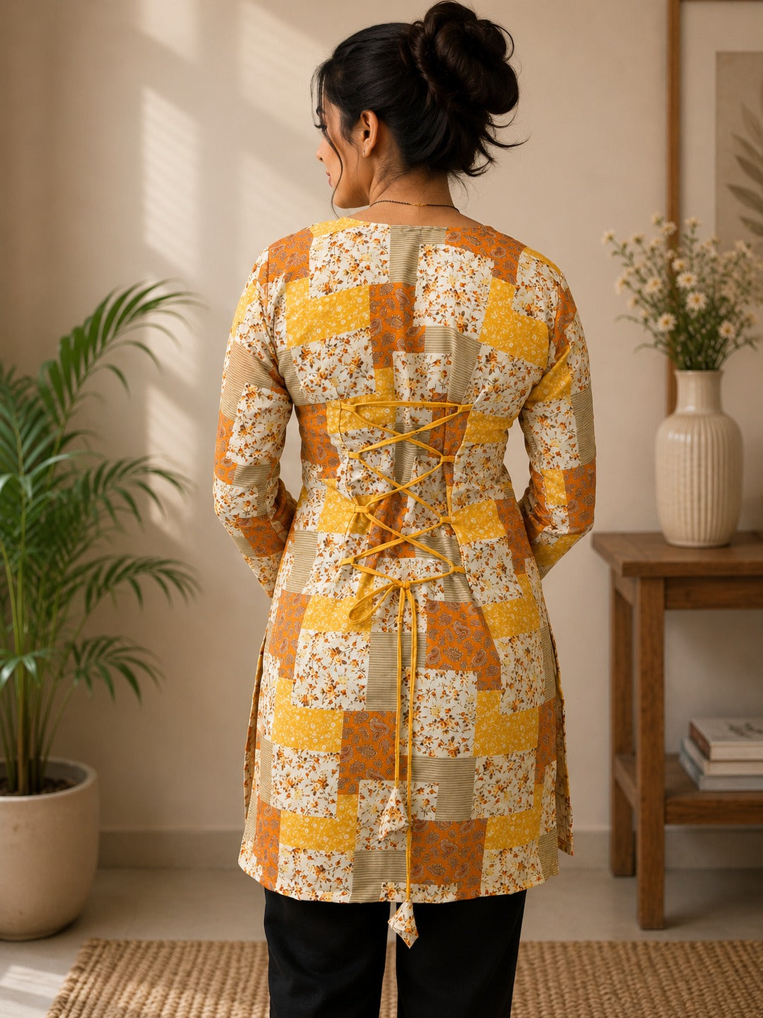 " ELEGANT WOMEN'S RAYON TOP | FLORAL PRINT, BELL SLEEVES & BACK DORI STYLE"