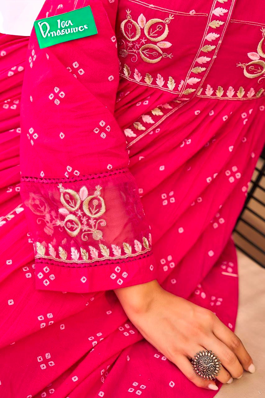 Women's Dress in Assorted Colors Pure Mal Cotton with Bandhani Print and Gota Detailing