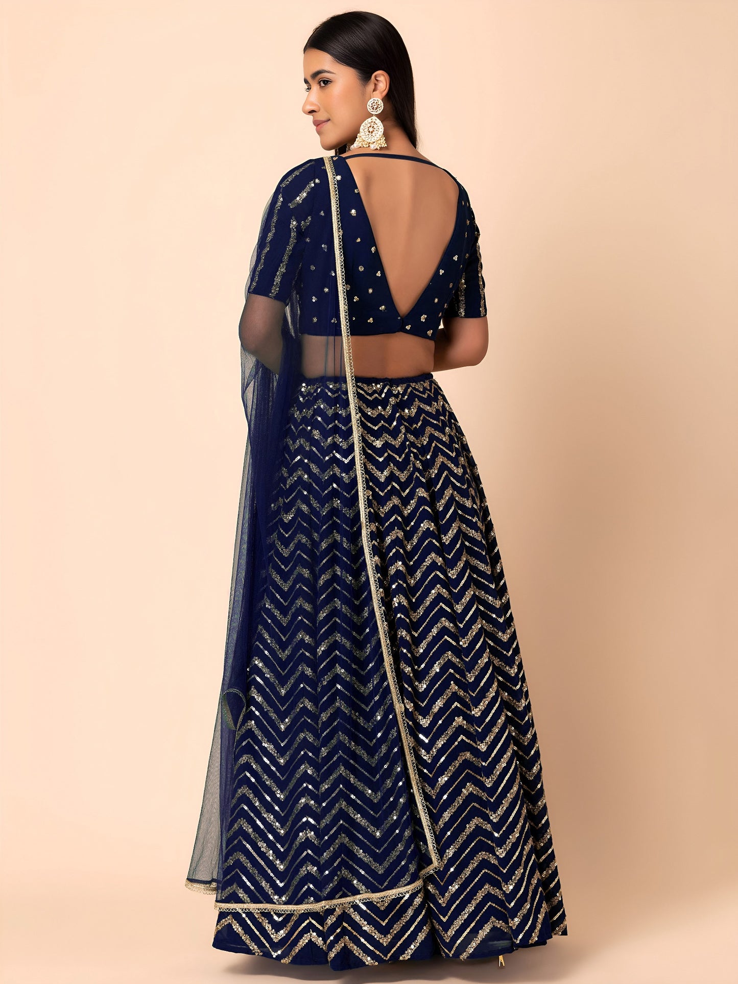 Women's Lehenga in Navy Blue Georgette with Zari & Sequins Embroidery
