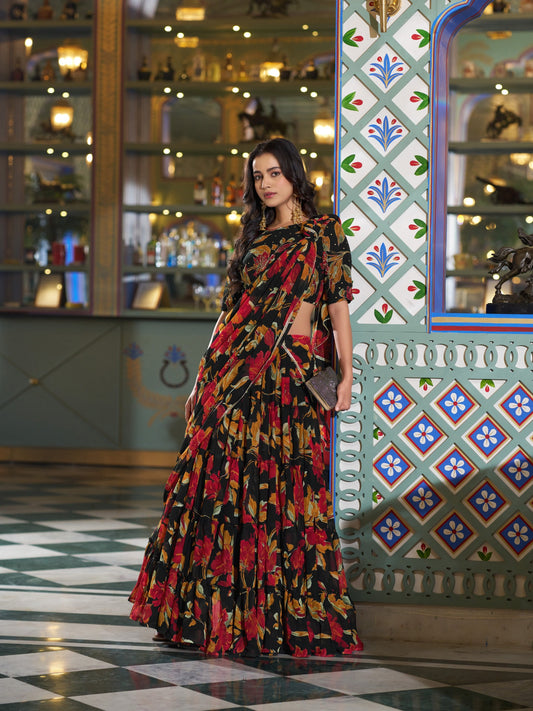 Women's Lehenga Choli in Assorted Colors Marble Fabric with Floral Print