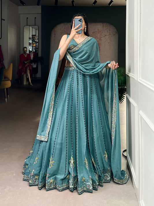 Women's Lehenga in Dusty Mauve Chocolate Crush with Sequins and Thread Embroidery