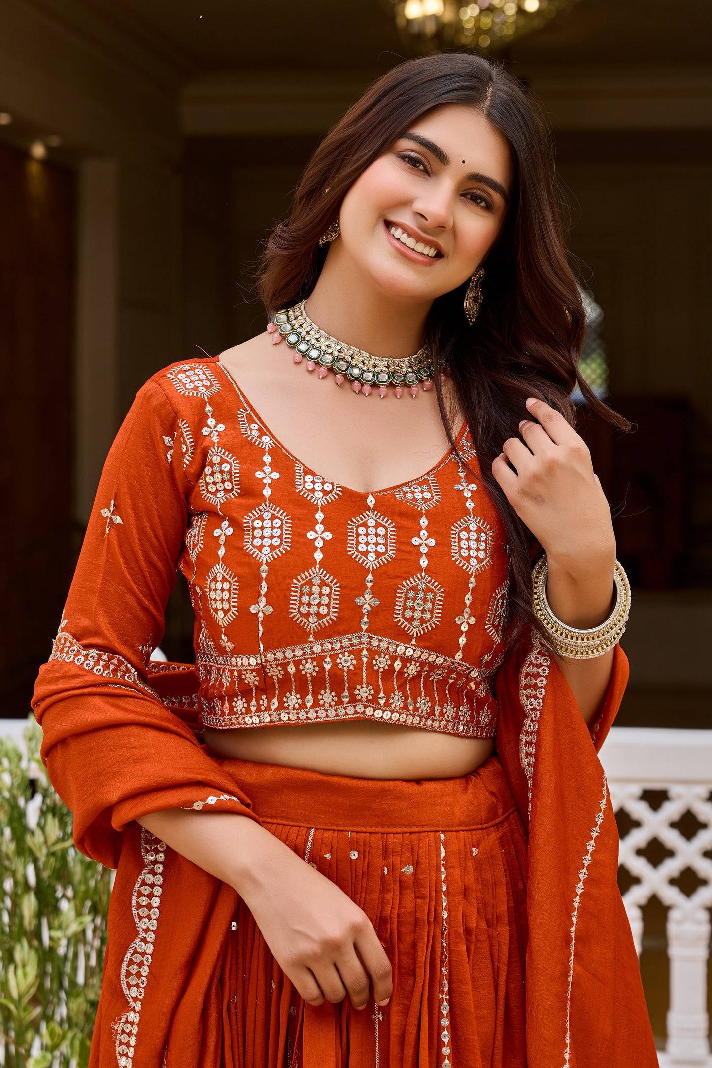 Women's Lehenga Choli in Assorted Colors Pure Vichitra Fabric with Sequins Embroidery