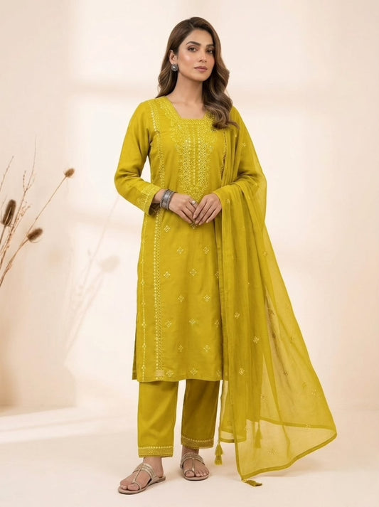 Women's Kurta Pant Set Roman Fabric with Sequin Embroidery