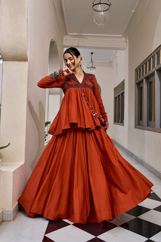 Women's Lehenga Choli in Assorted Colors Pure Cotton with Kashida and Gamthi Work