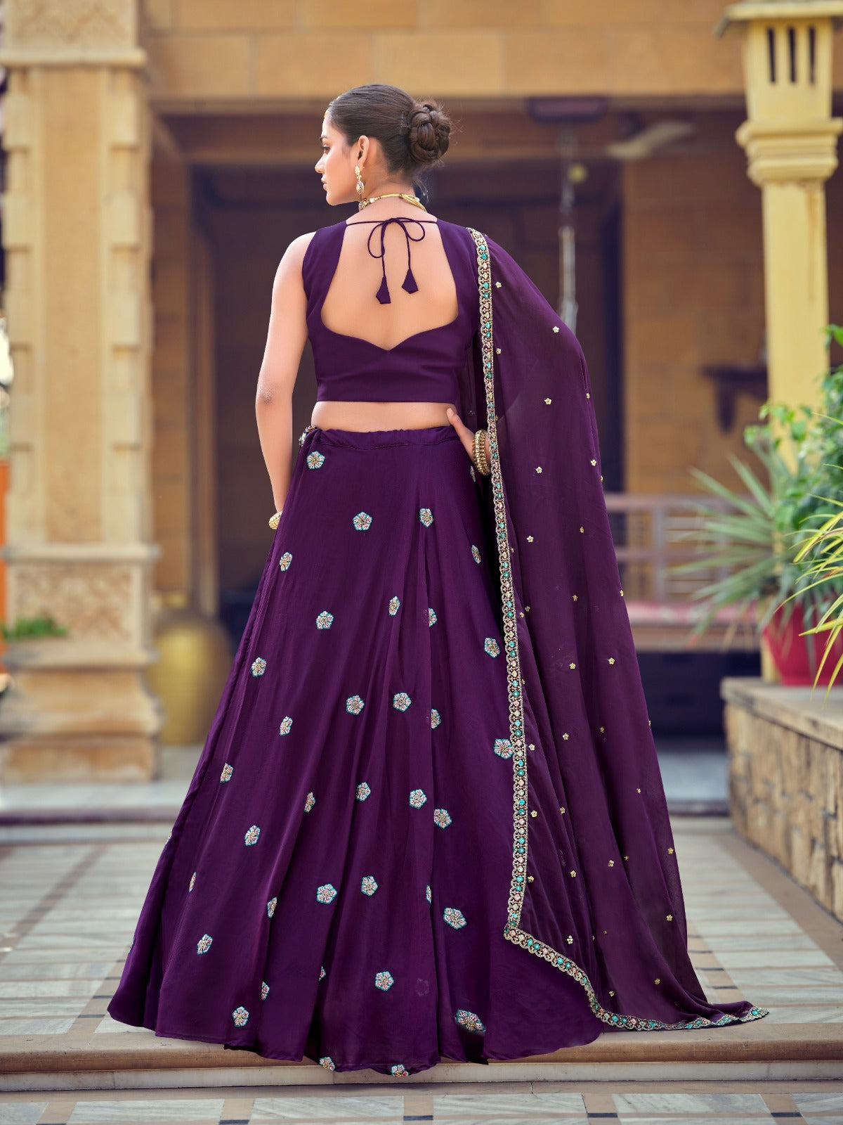 Women's Lehenga Choli in Purple Georgette with Beads Embroidery