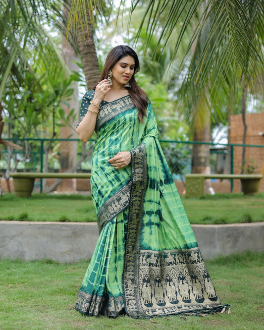 Women's Saree in Assorted Colors Dola Silk with Sibori Tie-Dye and Zari Border