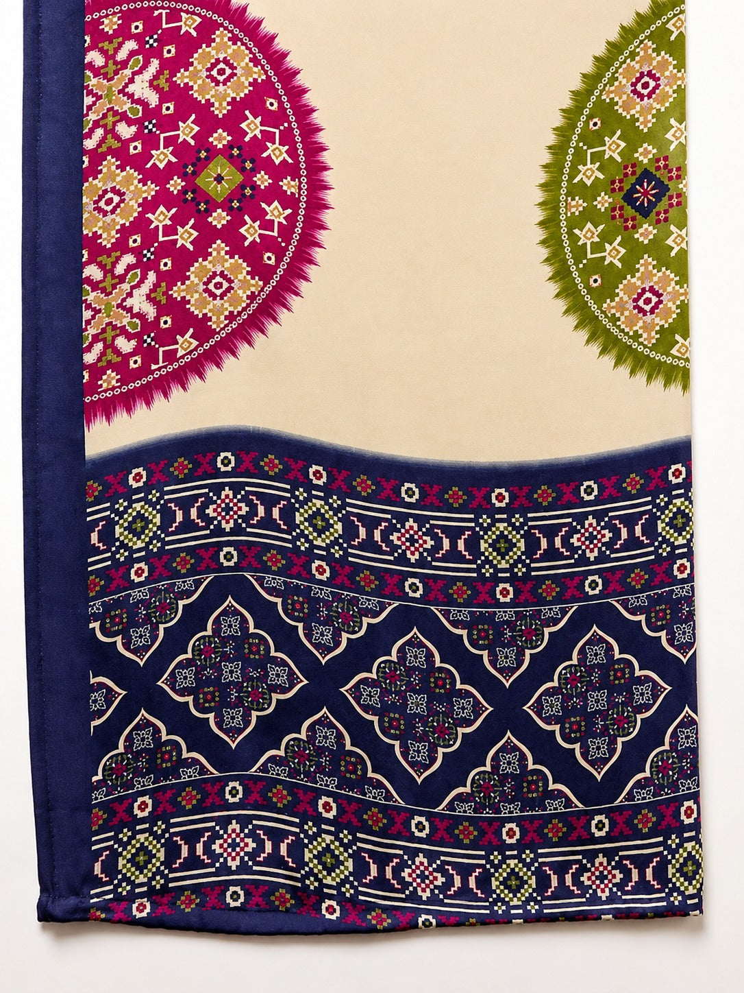 Women's Satin Silk Saree in Cream with Ajrakh-Inspired Digital Print