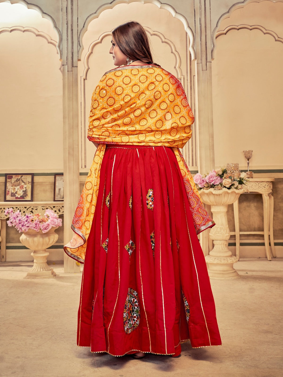 Women's Lehenga Choli in Black & Maroon Cotton Silk with Mirror Embroidery