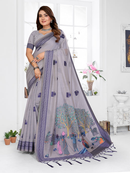 Women's Spun Cotton Saree in Assorted Colors with Jacquard Weaving
