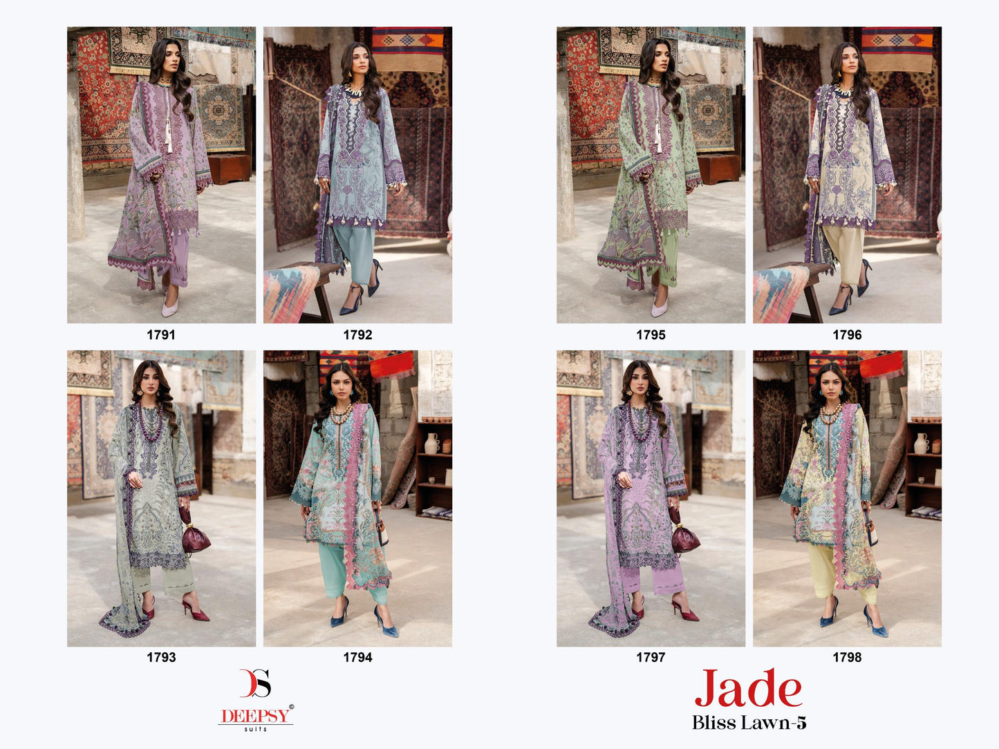 Jade Bliss Lawn deepsy suits Pure cotton heavy patch embroidery salwar kameez and chifon dupatta