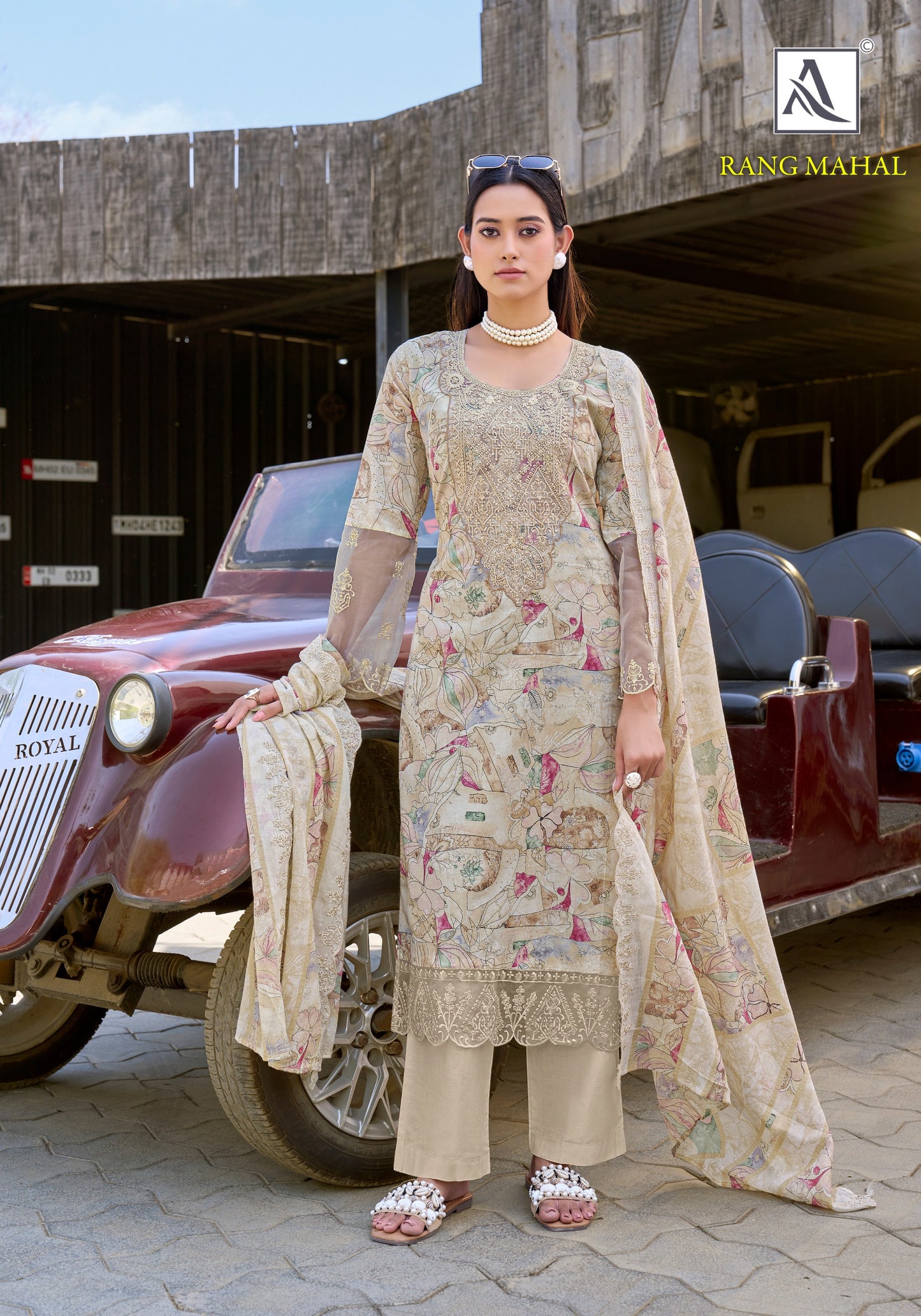 Pure Cambric Cotton Designer Print With Fancy Gala Daman Sleeve Embroidery salwar kameez