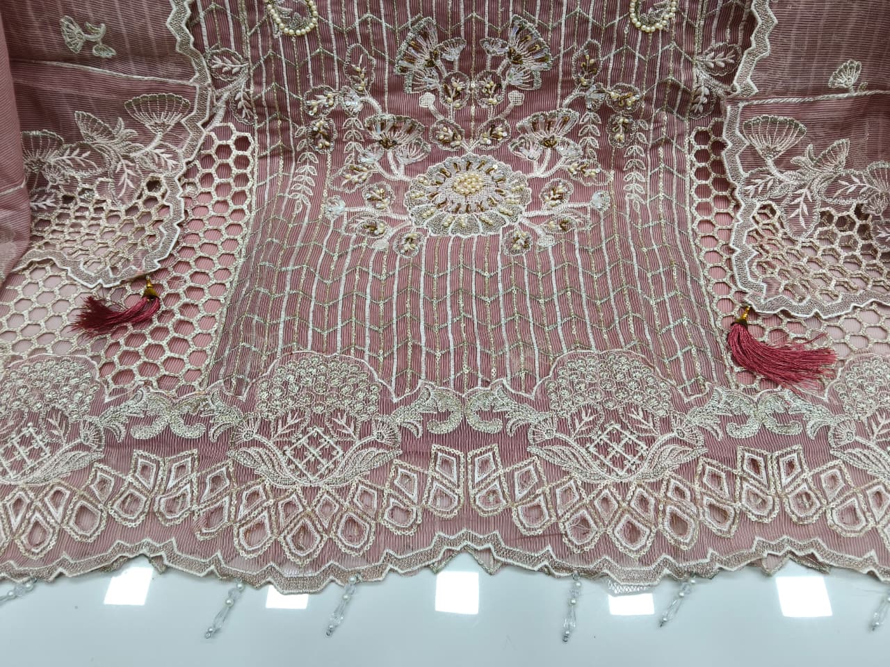 Women's Semi-Stitched Organza Suit Catalog Set in Assorted Colors with Heavy Embroidery and Zardosi Work