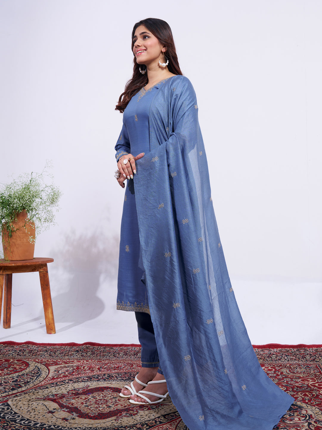 Fully Stiched Rayon Embroidered Kurti Pant Dupatta
