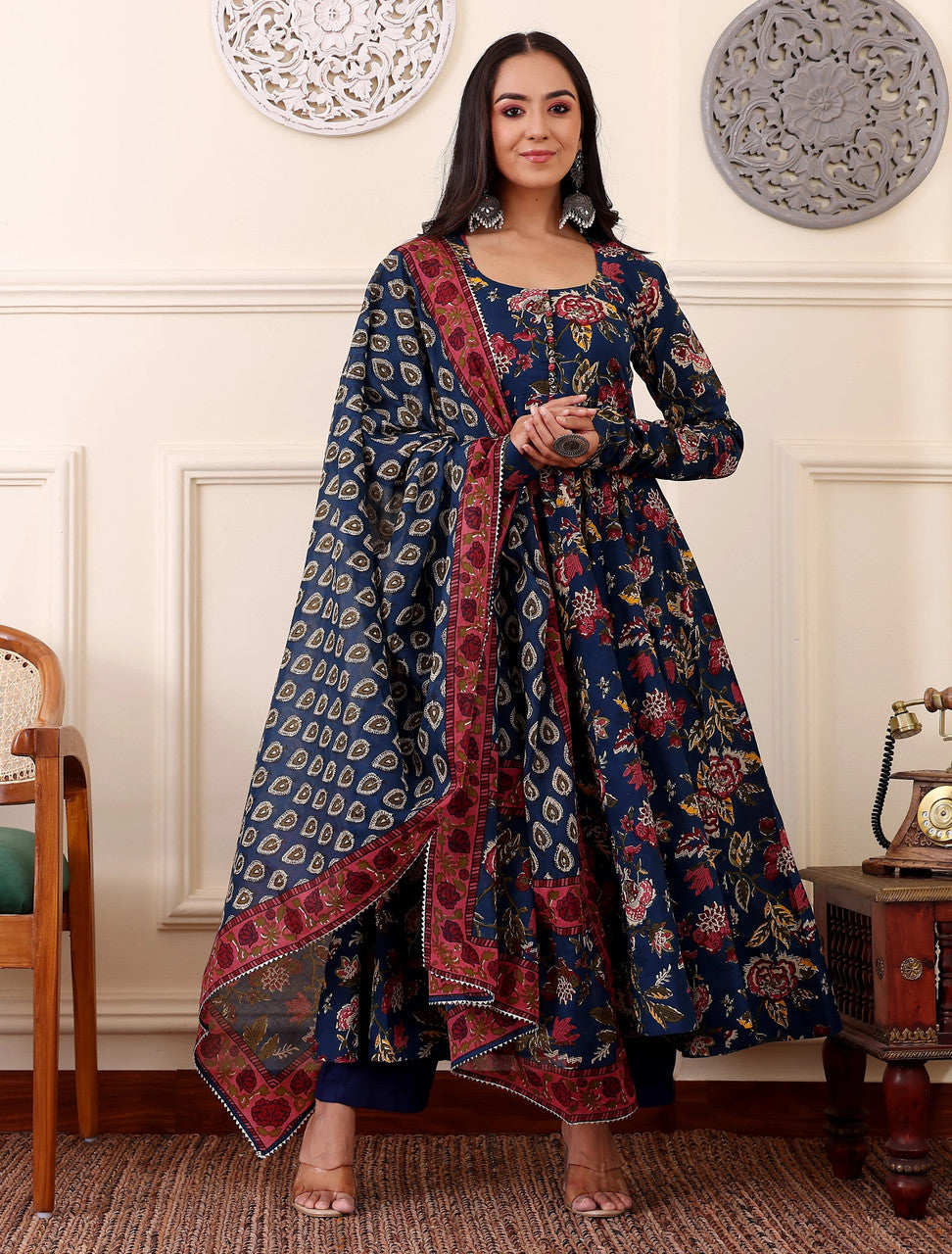 Morpichh Floral Printed Rayon Anarkali Kurta Set with Dupatta