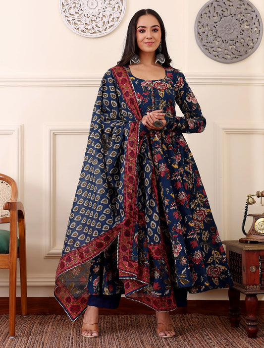 Morpichh Floral Printed Rayon Anarkali Kurta Set with Dupatta